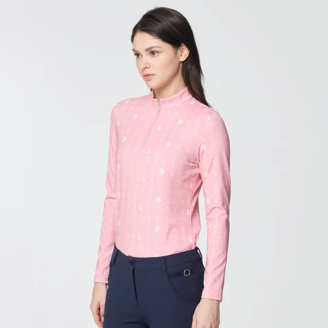 【PING】女款字體漸層高爾夫薄長袖立領上衣-粉(吸濕排汗/GOLF/高爾夫球衫/RA25217-15)