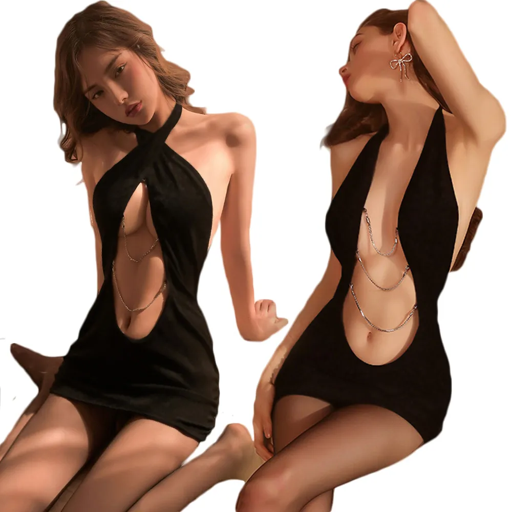 【Sexy angel】女神掛脖兩穿鏤空連身裙包臀短裙性感情趣睡衣情趣內衣(COSPLAY女神夜店派對角色扮演服)
