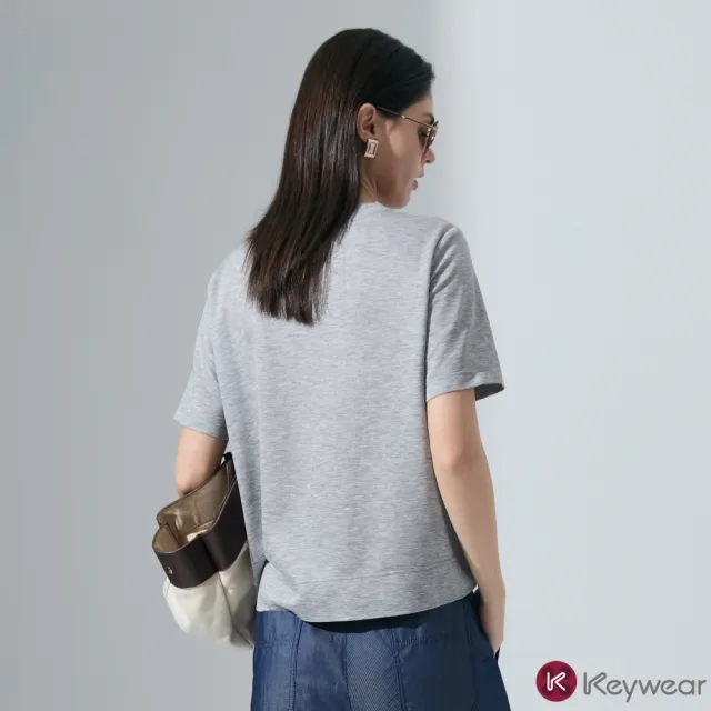 【KeyWear 奇威名品】藝術瓶影印花圓領短袖上衣(共2色)
