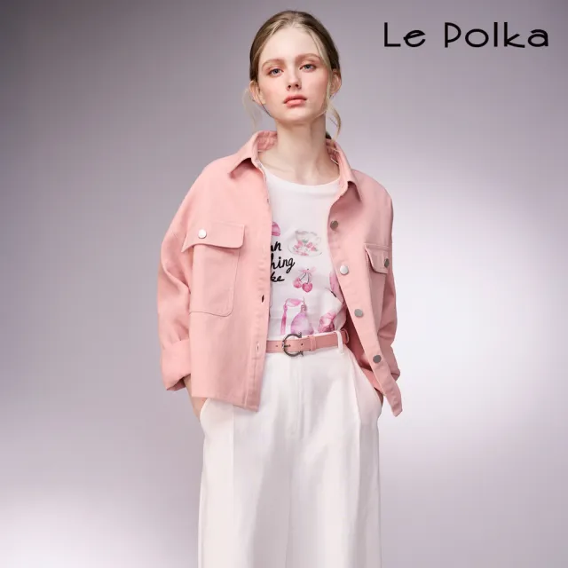 【Le Polka】柔粉短版牛仔外套-女(丹寧)