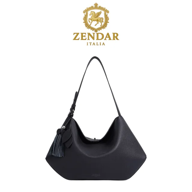 【ZENDAR】台灣總代理 頂級小牛皮肩背包 茉莉系列 (黑色)