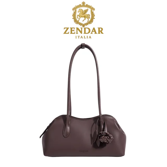 【ZENDAR】台灣總代理 頂級小牛皮法掍包肩背包 Charm系列 (咖啡色)