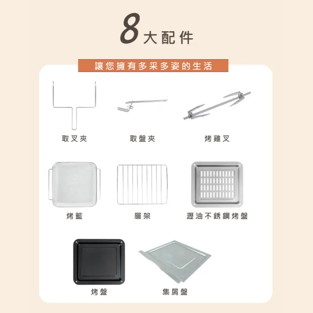 【SANSUI 山水】15L旋風溫控智能氣炸烤箱 標配組 (SAF-588)氣炸鍋/吐司機/果乾機/大容量/安全斷電/99購物節