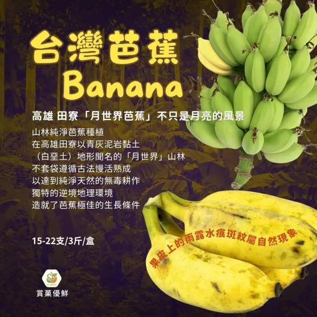 【賞菓優鮮】高雄月世界山林純淨芭蕉禮盒1盒(15-22支/3斤)(純淨無毒栽植_產地現採直送)