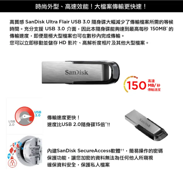 【SanDisk 晟碟】[全新版]512GB Ultra Flair USB3.0 隨身碟(高速150MB/秒 原廠5年保固)