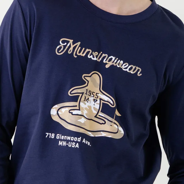 【Munsingwear】企鵝牌 男款深藍色  印花純棉長袖T恤 MGXL2802