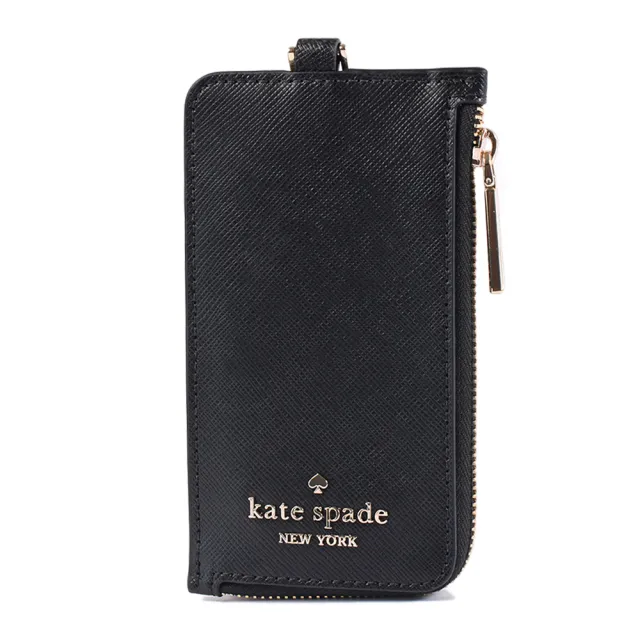 【KATE SPADE】十字紋防刮識別證掛繩票卡夾-黑色