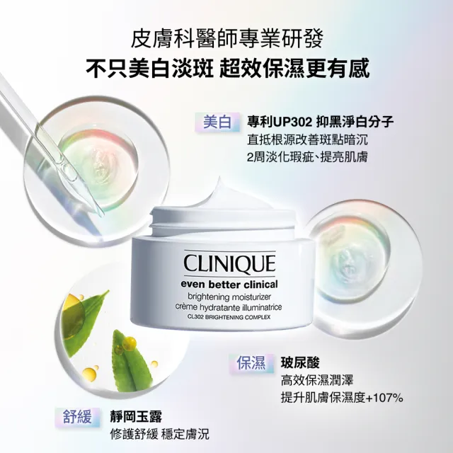 【CLINIQUE 倩碧】超激光勻淨無瑕美肌水亮組(超激光勻淨白保濕輕乳霜50ml/水亮霜)