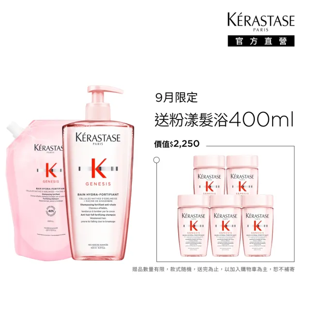 【KERASTASE 巴黎卡詩】粉漾芯生髮浴永續組(清爽型/一般型髮浴500ml+清爽型補充包500ml)