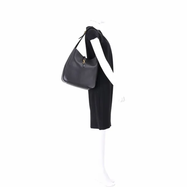【YSL】Saint Laurent Le 5A7 大款 附可拆萬用包 小牛皮肩背包(黑色 Hobo 水桶包)