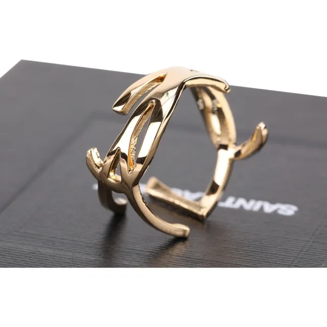 【YSL】Saint Laurent OPYUM 字母交錯半開口黃銅戒指(金色 精品 配飾 指環)