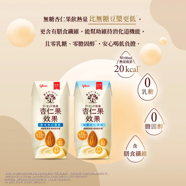 【Glico 格力高】官方直營 杏仁果效果-無糖/原味 杏仁果飲(200mlX24入)
