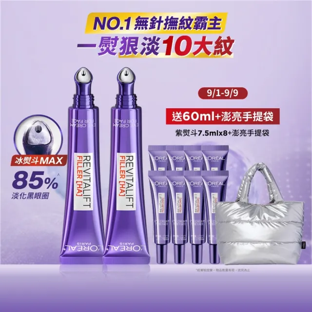 【L’OREAL Paris 巴黎萊雅】玻尿酸眼霜級撫紋精華霜-按摩頭版30ml_2入(冰熨斗MAX3.0)