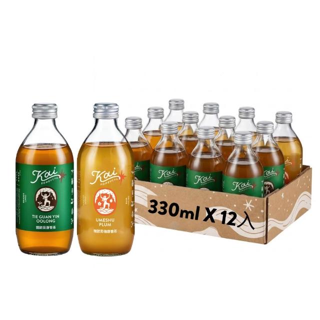 【Kai Kombucha】雙冠軍暢飲組 330ml 12瓶入（微酵青梅×6＋鐵觀音×6）