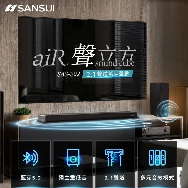 【SANSUI 山水】Z方體-投影機 + 聲立方Air 2.1聲道藍芽聲霸 家庭劇院(SPJ-LIGHT+SAS-202)