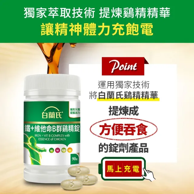 【白蘭氏】官方直營 鐵+維他命B群 雞精錠90錠x8瓶(共720錠 B群雞精錠/鐵加B群 提振精神)