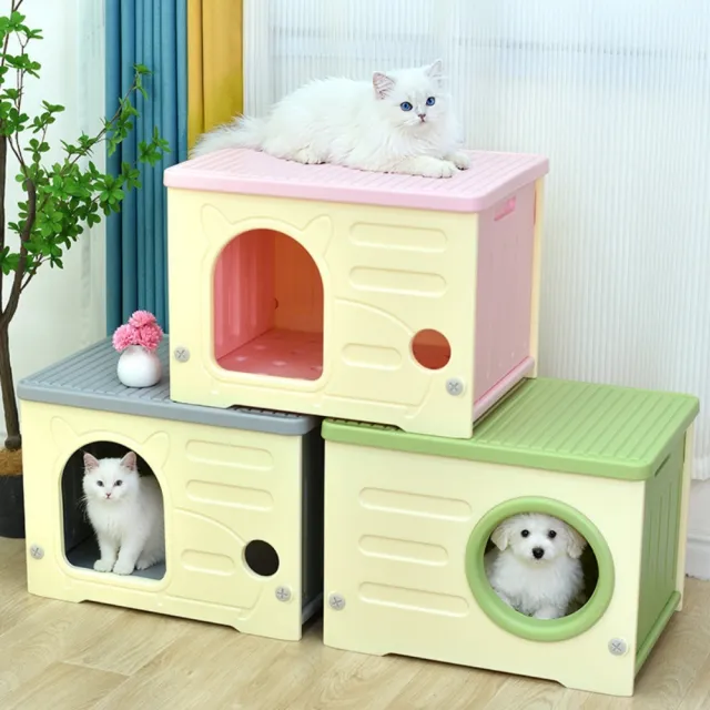 【佳美多】折疊塑膠貓窩 貓屋 雲母灰拼色 53×41×39cm 圓洞出入口 可組裝折疊收納 屋型封閉空間