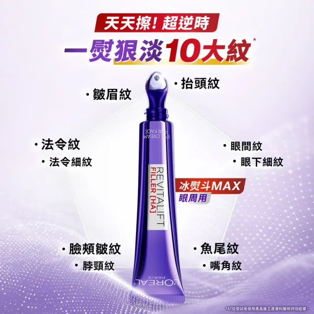【L’OREAL Paris 巴黎萊雅】全新升級! 無針撫紋雙霸紫熨斗眼霜1+1組(冰熨斗+紫熨斗MAX3.0版)