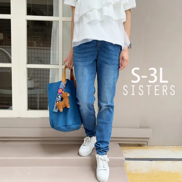 【SISTERS】復古洗色休閒彈力窄管牛仔褲/S-3L(女下著/窄管褲/女褲/顯瘦/長褲/丹寧)