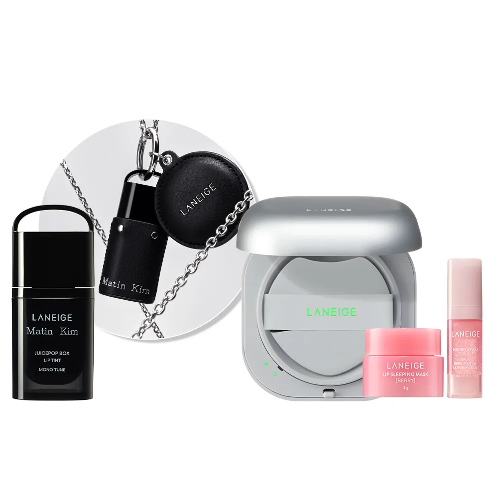 【LANEIGE 蘭芝】官方直營 LANEIGE x Matin Kim限定版 果漾音色持久水光唇釉4.5g+Neo雙效氣墊15g*2
