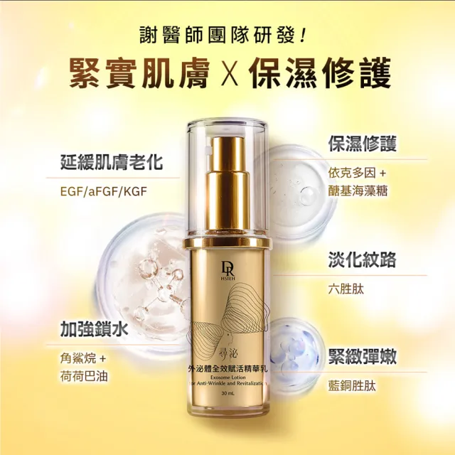 【Dr.Hsieh 達特醫】外泌體全效賦活組(人源外泌體/精華液30ml+精華乳30ml/官方直營)