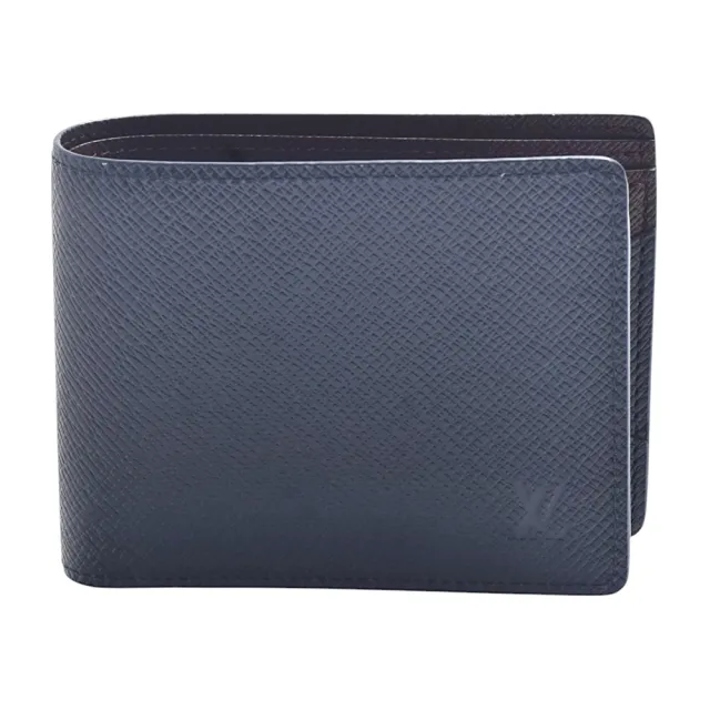 【Louis Vuitton 路易威登】M25964 經典Multiple系列 Taiga雙色牛皮對折短夾(深藍/酒紅)