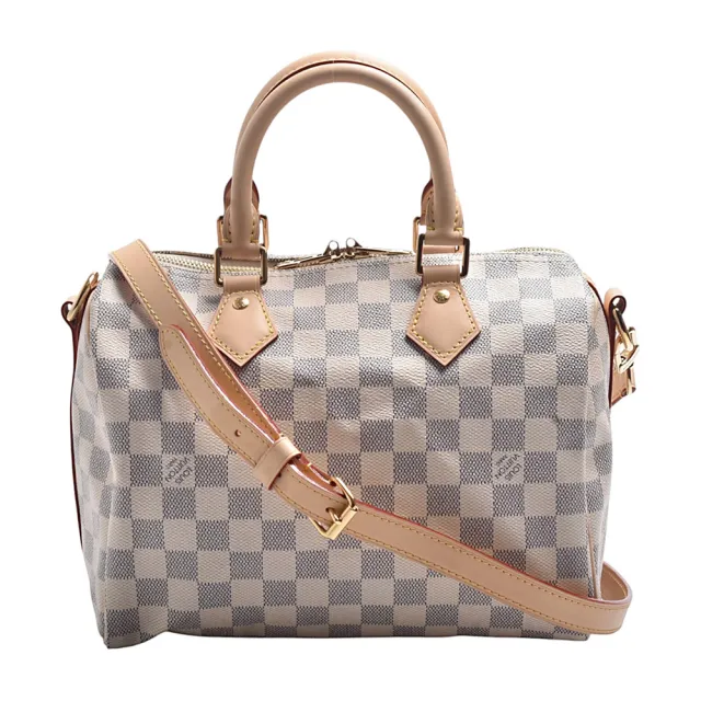 【Louis Vuitton 路易威登】N40608 Speedy Bandouliere 25系列Damier Azur塗層帆布牛皮手提/肩背包