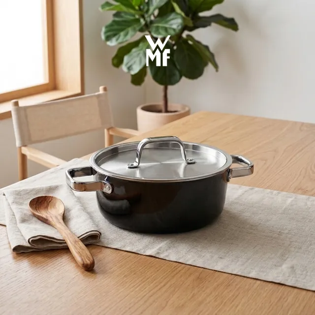 【WMF】德國製 Fusiontec Aromatic 低身湯鍋 22cm 3.1L(黑色/陶晶鍋) IH爐/電磁爐/瓦斯爐適用
