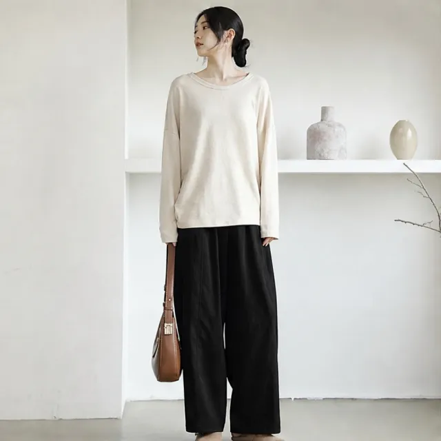 【LANNI 藍尼】★復古寬鬆闊腿哈倫褲(女裝/長褲/闊腿褲/寬褲/休閒/日系/通勤)