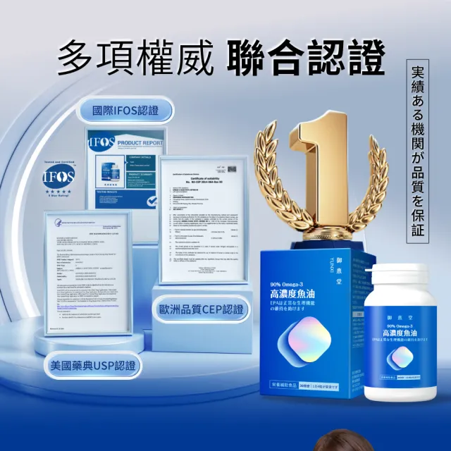 【御熹堂】黃金頂級 90%高濃度專利魚油5入組(一入120顆、醫師推薦、90%Omega-3、rTG好吸收)