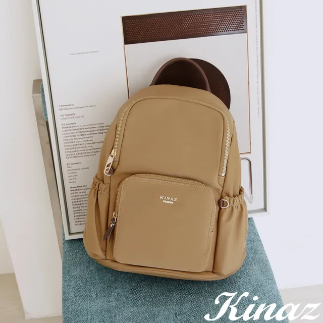 【KINAZ】雙層防盜後開式主層防潑水尼龍牛皮手提後背包-暖日薑黃-隨行系列