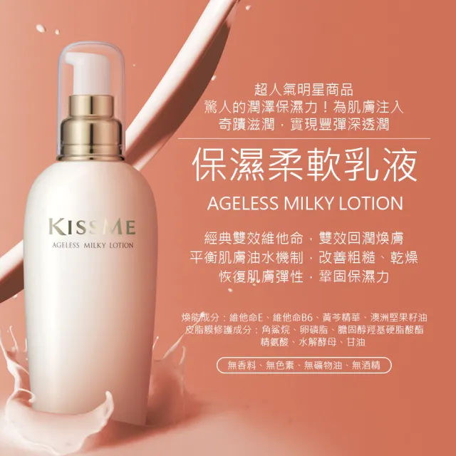 【KISSME 奇士美】煥妍金萃保濕柔軟乳液2入組(200mL*2)