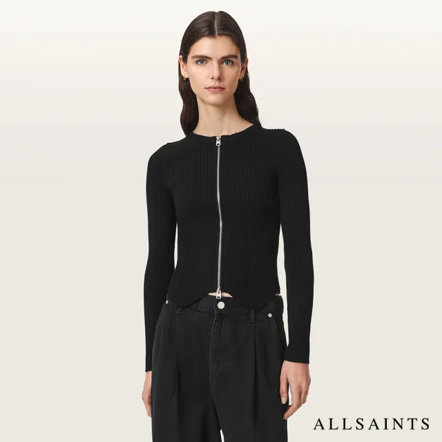 【ALLSAINTS】CRUZ 拉鍊針織上衣-黑 W036KF(合身版型)