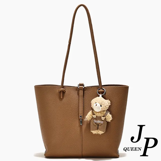 【Jpqueen】奶油餅乾小熊大容量休閒真皮購物包 手提包 單肩包(3色可選)
