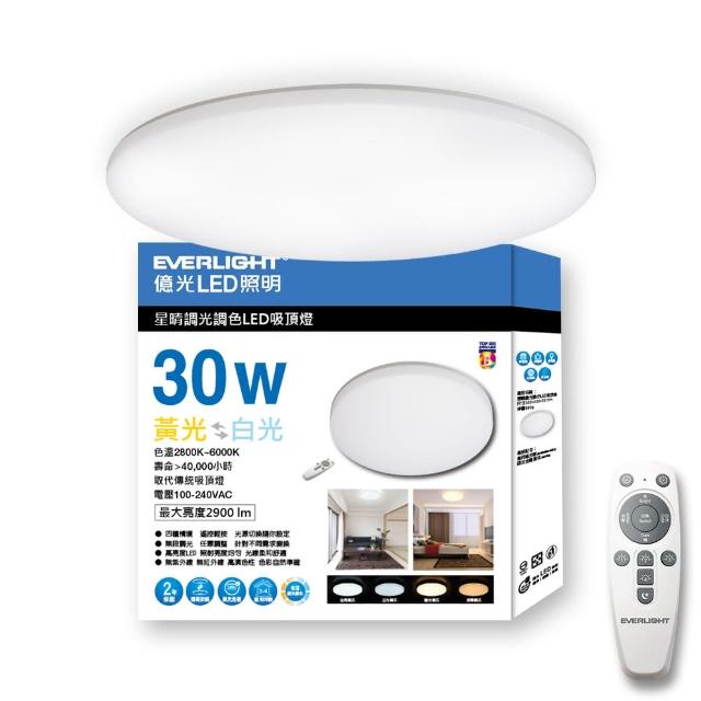 【Everlight 億光】30W星晴 3-4坪 調光調色 LED吸頂燈 天花板燈具 遙控切換  四種情境