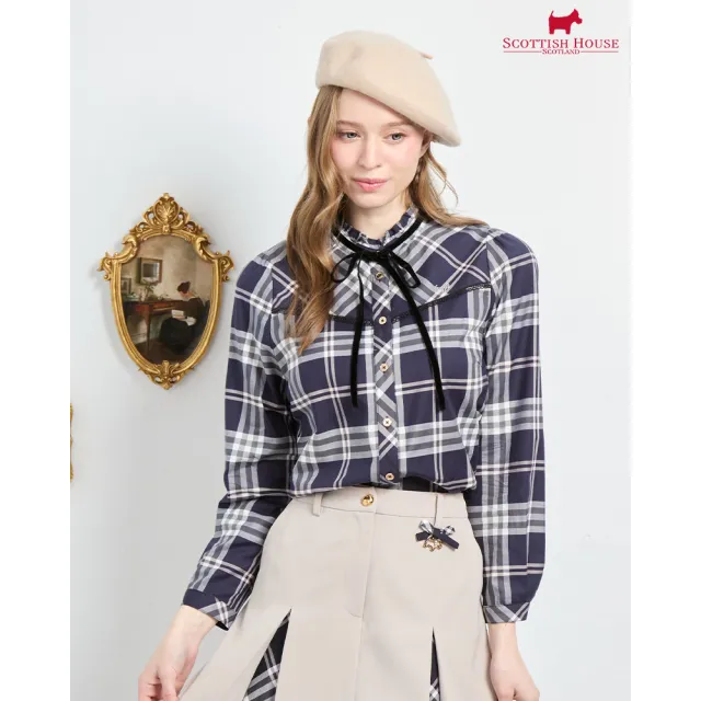 【SCOTTISH HOUSE】C50綁帶長袖襯衫-藍灰格/酒紅綠格 CJYB1303