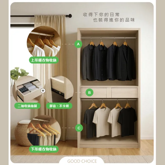 【IHouse】保羅 免組裝3X7尺台灣製推門收納衣櫃木心板衣櫥(贈實木衣架5)