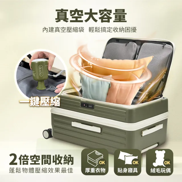 【Deseno 笛森諾】特洛伊PRO 29.5吋真空壓縮｜前開式煞車行李箱(抹茶拿鐵_含真空壓縮機)