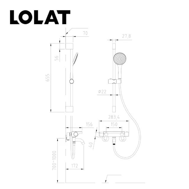 【LOLAT 羅力】平台式恆溫淋浴水龍頭附升降桿組 溫控置物平台浴室沐浴龍頭STX2592H(不含安裝)