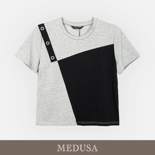 【MEDUSA 曼度莎】現貨-台灣製 撞色質感拼接純棉休閒T恤（M-XL）｜短袖T恤 女T恤 休閒穿搭