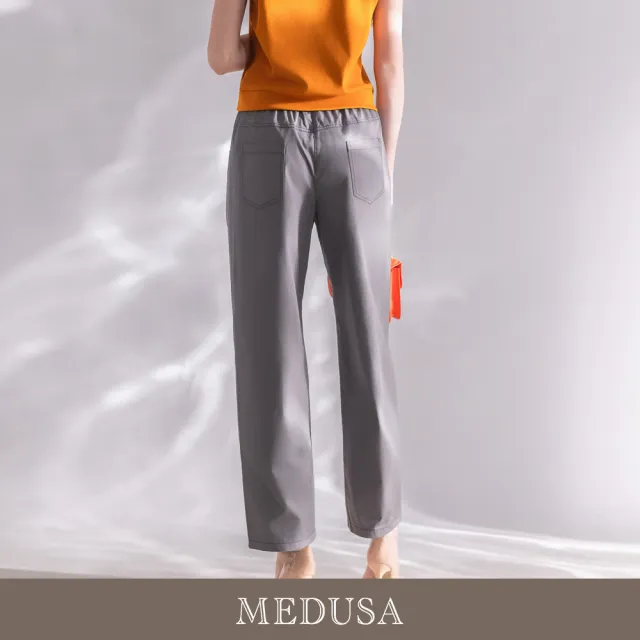 【MEDUSA 曼度莎】現貨-字母鬆緊質感壓線彎刀九分褲 - 2色（M-XL）｜休閒長褲 長褲穿搭 鬆緊腰
