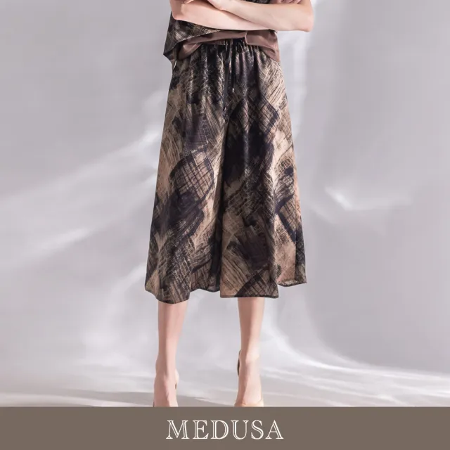 【MEDUSA 曼度莎】現貨-藝術棕色鬆緊飄逸寬褲（M-XL）｜寬褲穿搭 休閒長褲 雪紡長褲