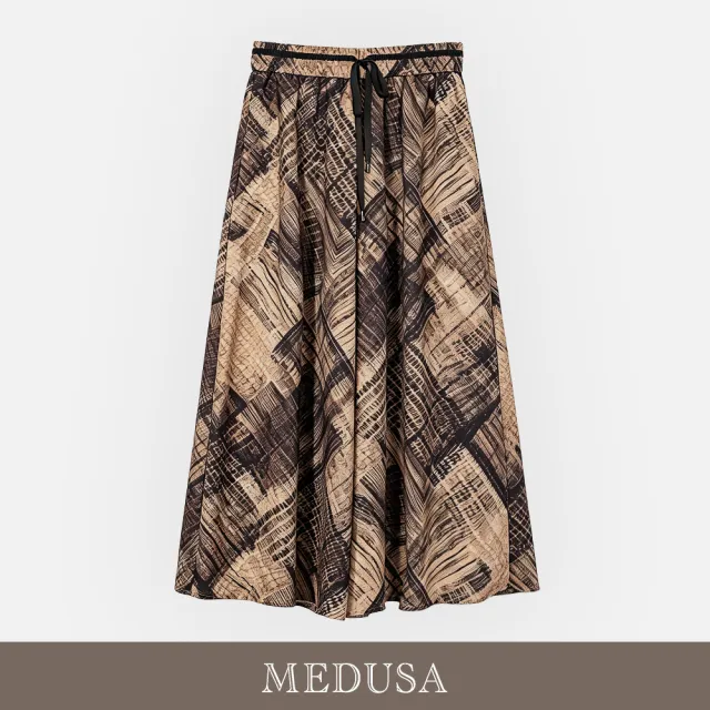 【MEDUSA 曼度莎】現貨-藝術棕色鬆緊飄逸寬褲（M-XL）｜寬褲穿搭 休閒長褲 雪紡長褲