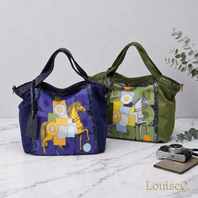 【LouiseC.】雙11 Tree House 牛皮 輕盈尼龍 印花中型 手提斜背防水包 4色 YS98233