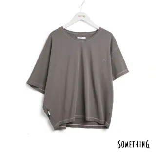 【SOMETHING】女裝 不對稱造型短袖T恤(灰色)
