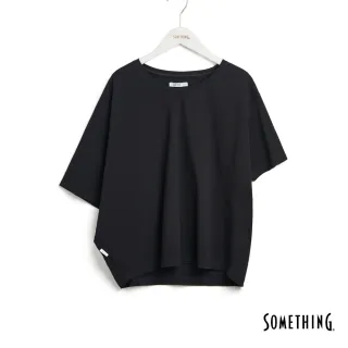【SOMETHING】女裝 不對稱造型短袖T恤(黑色)