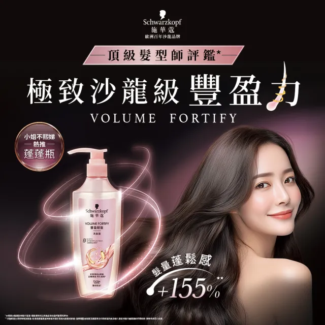 【Schwarzkopf 施華蔻】無矽靈洗髮精/護髮潤髮乳 400ml(蓬蓬瓶豐盈韌髮/健髮去屑/控油淨源/韌芯修護)