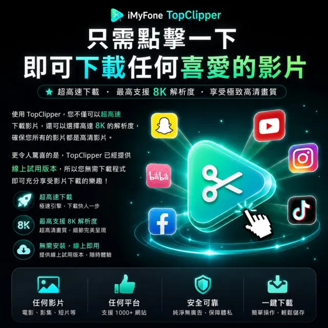 【iMyFone】TopClipper 線上網站影片下載軟體 WIN終身進階版 (youtube下載 下載線上網頁影片)