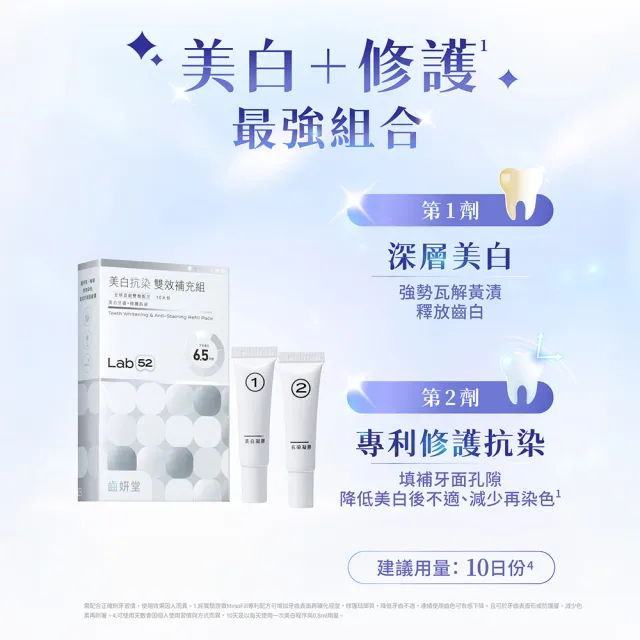 【Lab52 齒妍堂】美白抗染雙效補充組10日份(美齒面膜/低刺激/牙齒美白牙托/美白牙貼/瞬白/補充包)