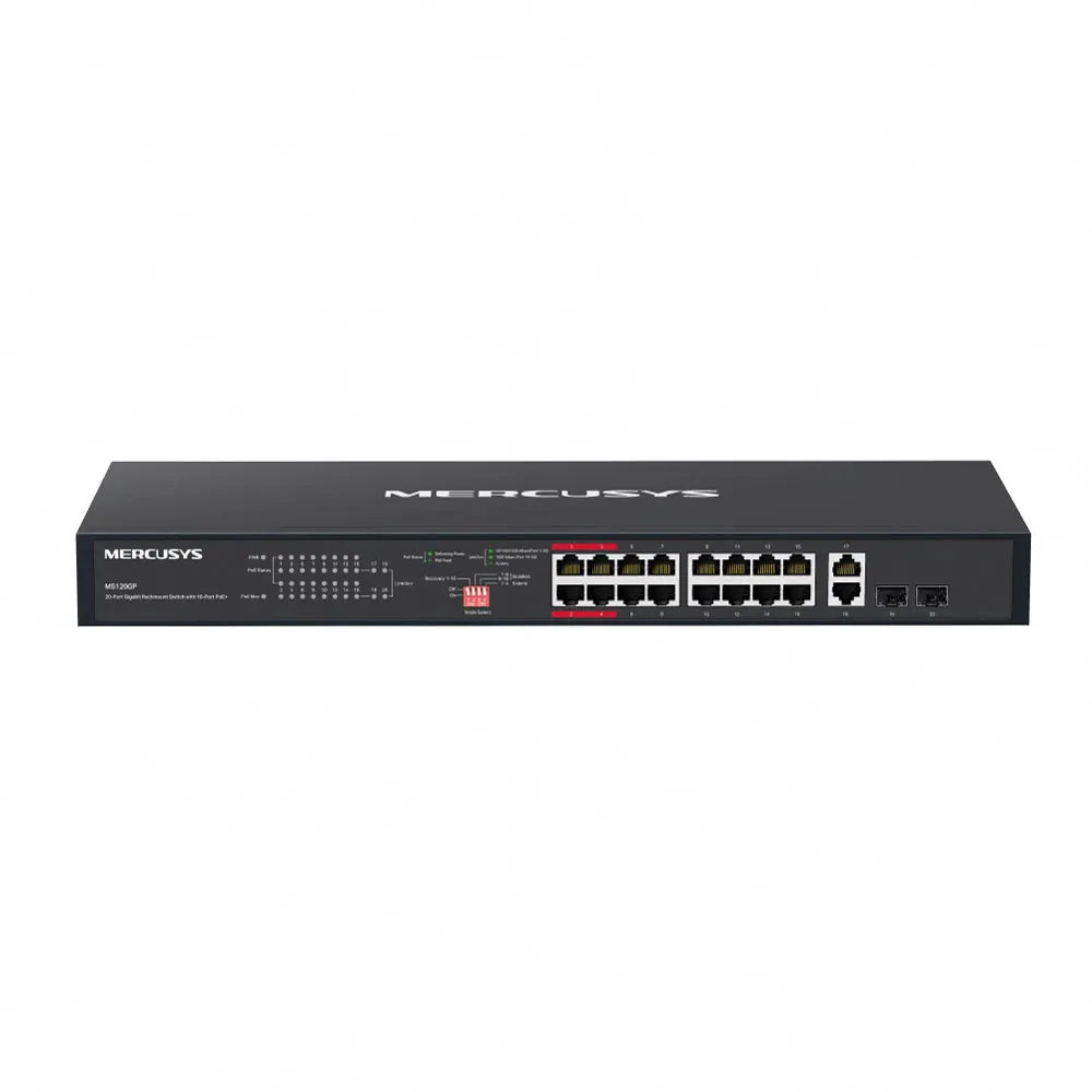 【Mercusys 水星】20埠 Gigabit 桌上型 乙太網路交換器 支援16埠PoE+2埠SFP 金屬殼 隨插即用(MS120GP)